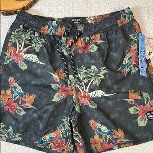 Men's Spicy Tuna Tropical Swim‎ Shorts - Black with Multicolor Print Size Medium
